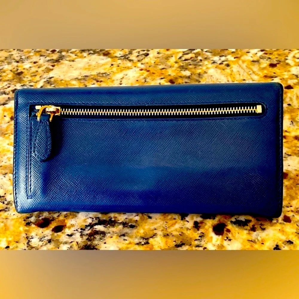 PRADA Navy Saffiano Leather Long Wallet, EUC